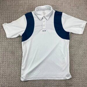 Oakley Shirt Men Small S White Green Casual Polo Embroidered Logo Spell Out